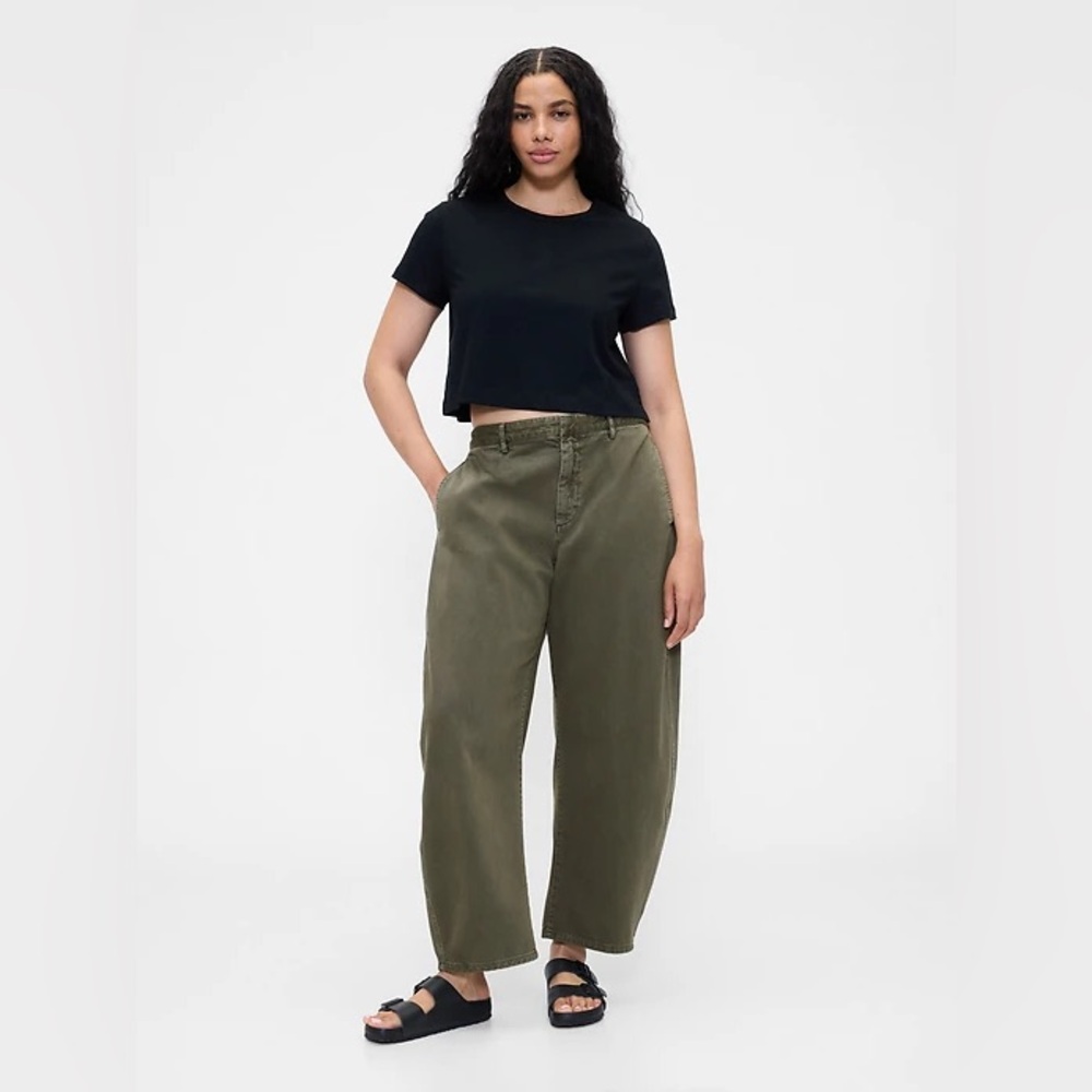 GAP Barrel Leg High-Rise Olive Green Pants - Picture 5 of 5